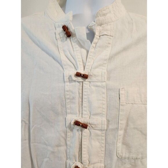 Vintage 80s Quiksilver White Short Sleeve Wooden Barrel Button Up Shirt XL Surf - Picture 2 of 5